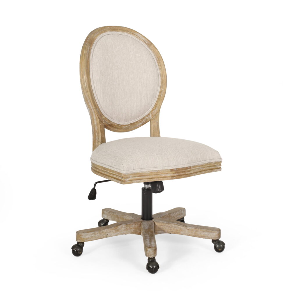 Elliston Upholstered Swivel Office Chair, Beige and Natural - Image 2