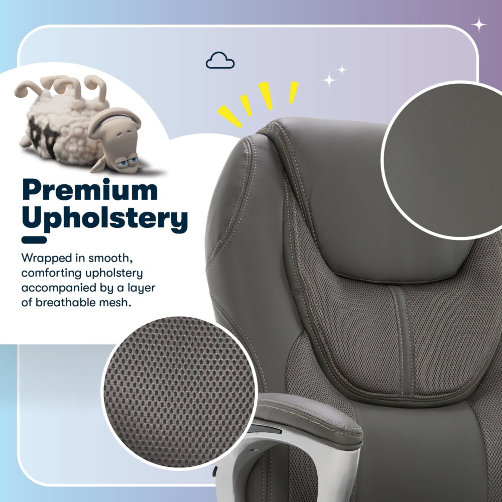 Serta Amplify Executive Office Chair with Faux Leather and Mesh, Light Gray - Image 6