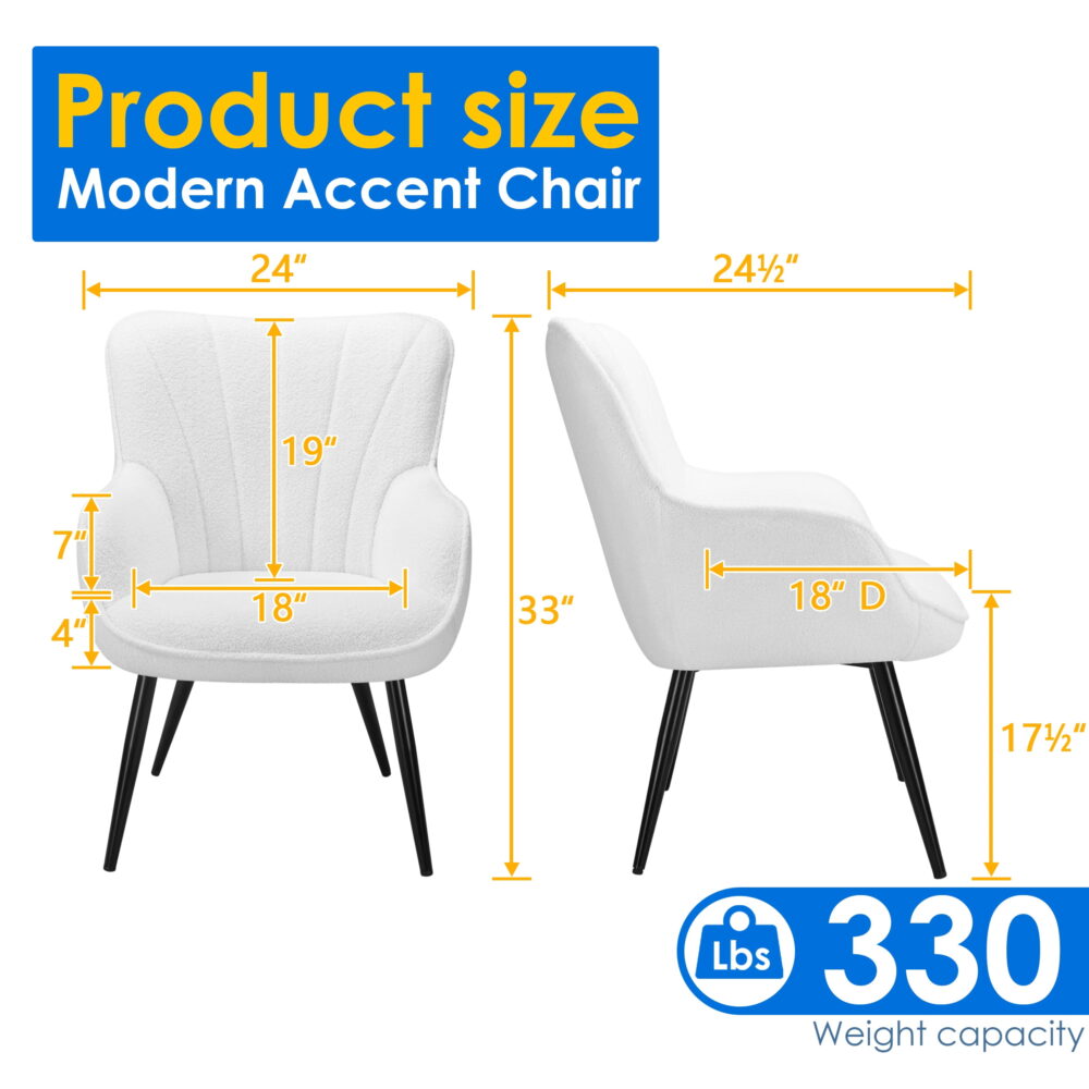 TrumanPick Accent Chair Modern Boucle Comfy Armchair  Set of 2  Wingback Vanity Chair with Tall Back for Living Room, White - Image 6