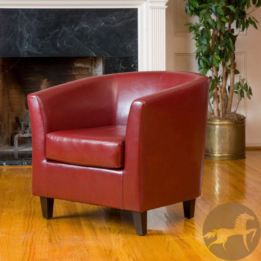 GDF Studio Miller Contemporary Upholstered Club Chair, Dark Red Bonded Leather and Dark Brown - Image 6