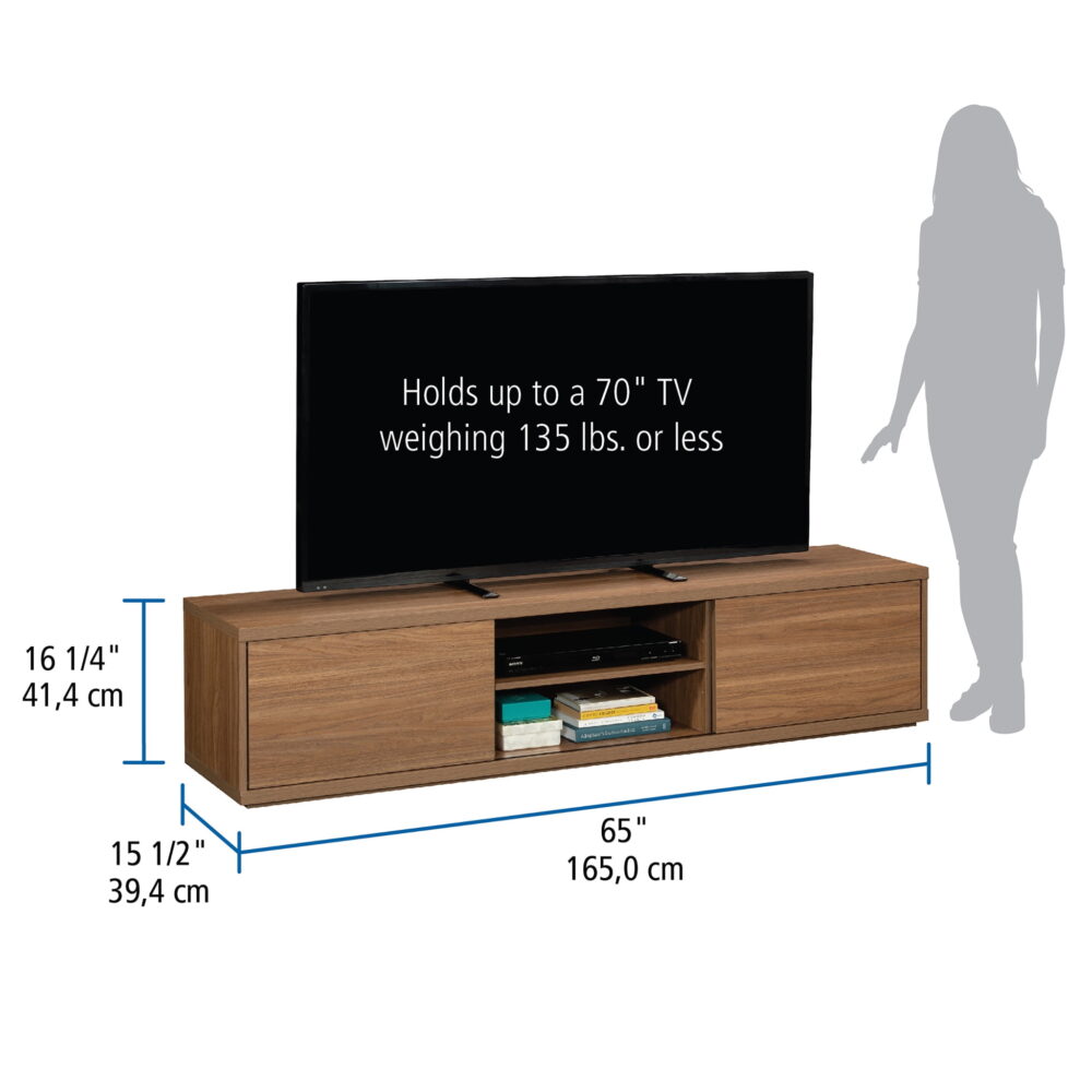 Mainstays Westley Sliding Door TV Stand for TVs up to 75”, Warm Walnut Finish - Image 3