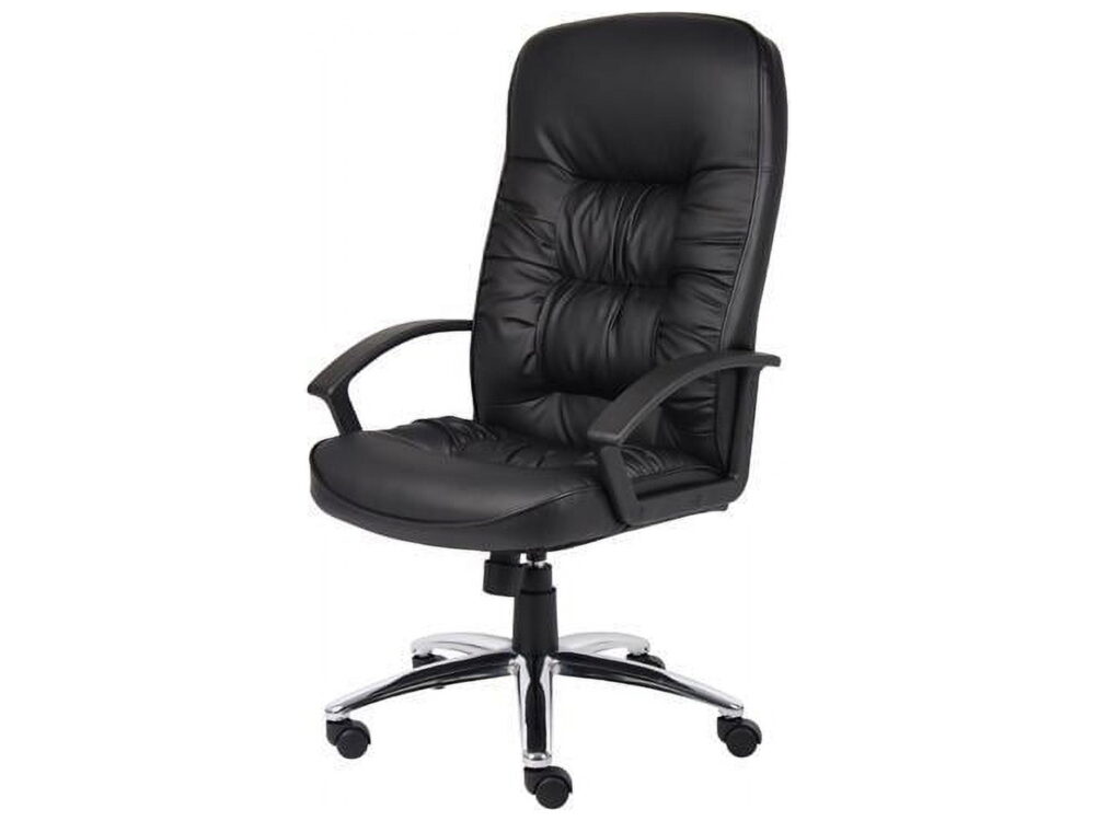 Boss Office Products High Back LeatherPlus Executive Chair with Chrome Base and Casters, Black - Image 3