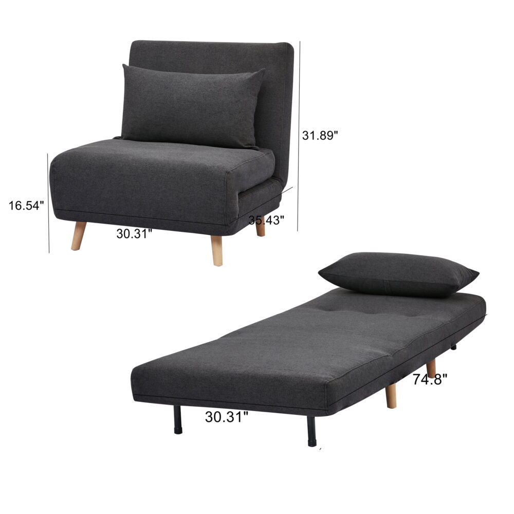 A&D Home Tustin Polyester Convertible Futon Chair, Charcoal - Image 7