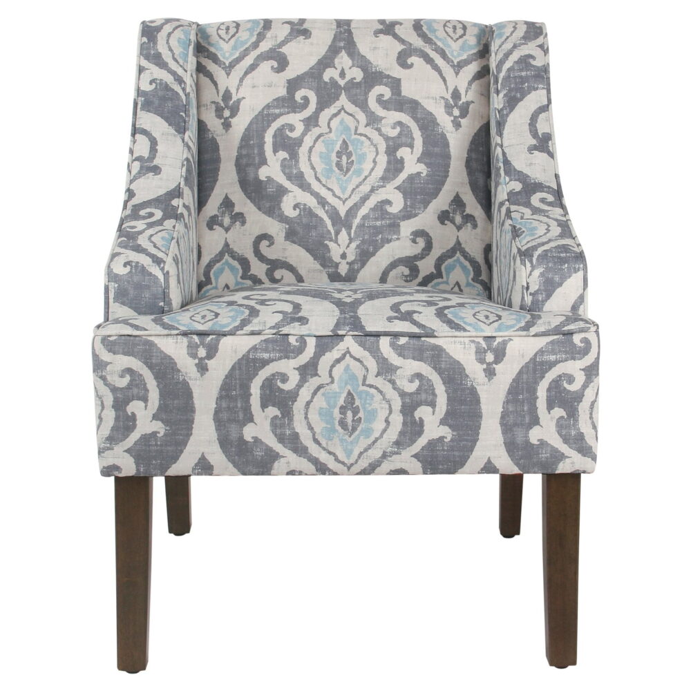 HomePop Classic Swoop Accent Chair - Blue and White Damask - Image 2