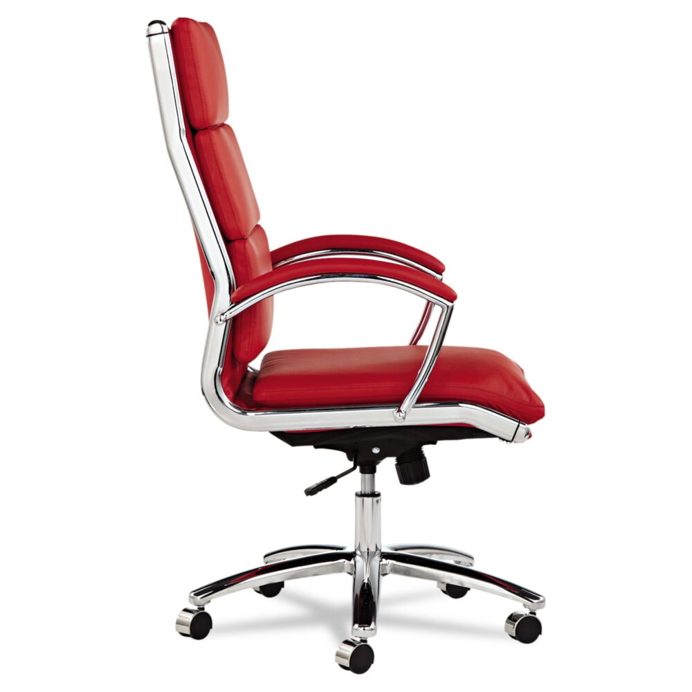 Alera Neratoli High-Back Slim Profile Chair, Faux Leather, Red Seat/Back, Chrome - Image 6