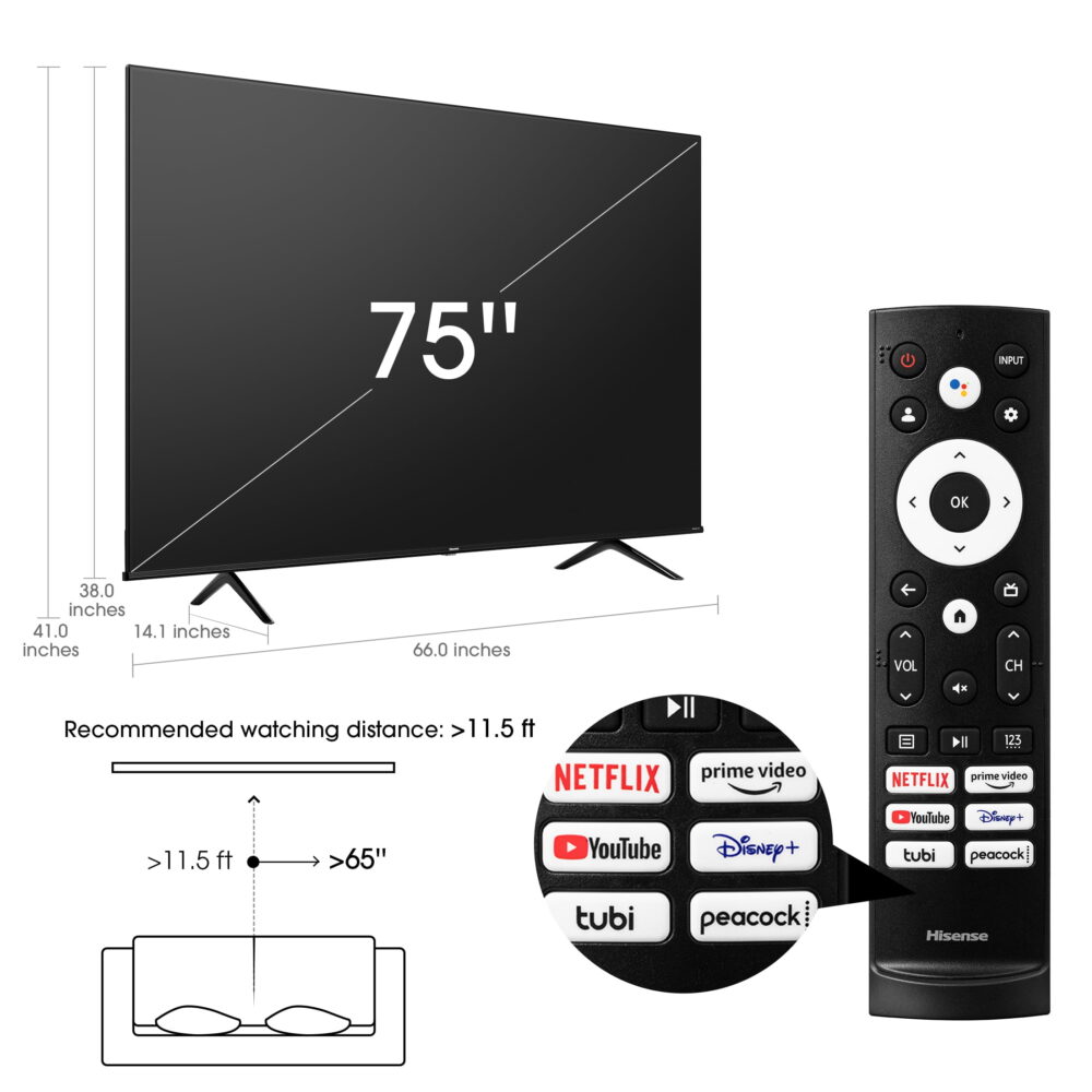 Hisense 75-Inch Class A6 Series Dolby Vision HDR 4K UHD Google Smart TV (75A6H) - Image 2
