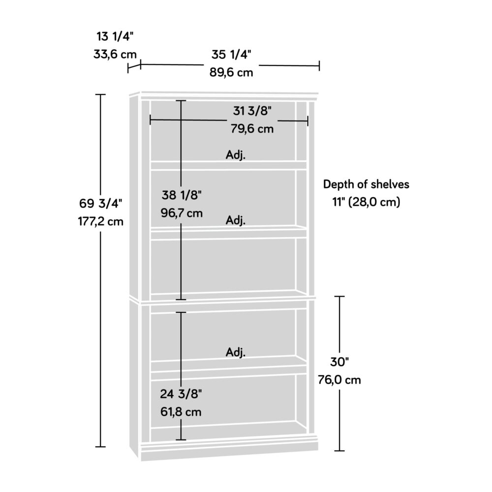 Sauder 5-Shelf Bookcase, Chalked Chestnut Finish - Image 6