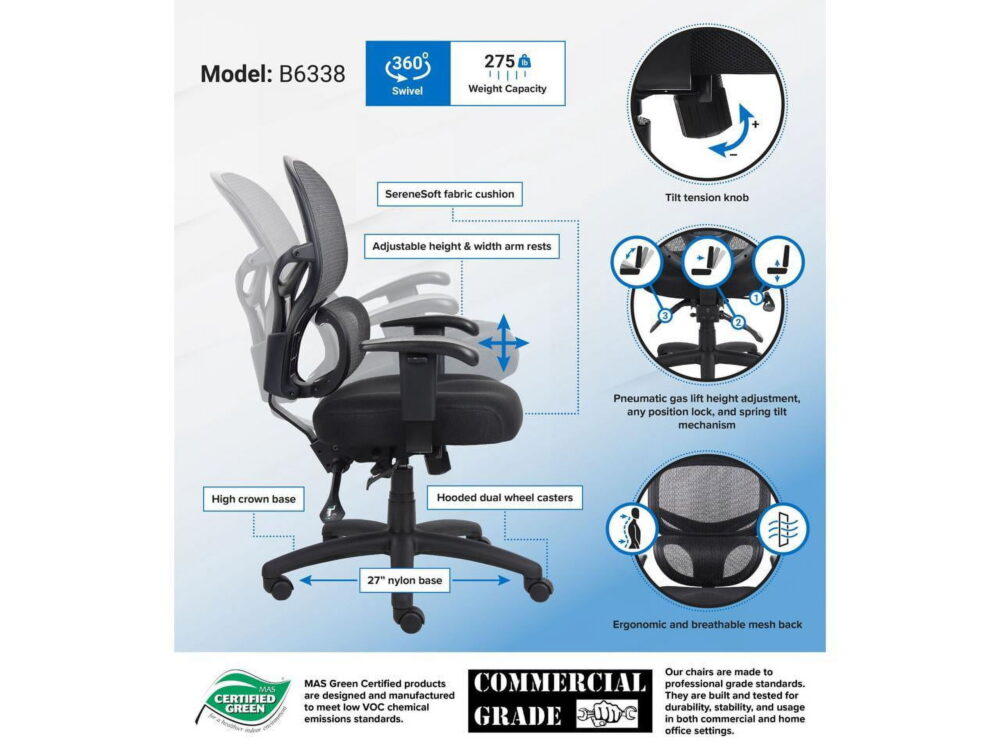 Boss Office Products B6338 Multi-Function Mesh Task Chair - Image 5