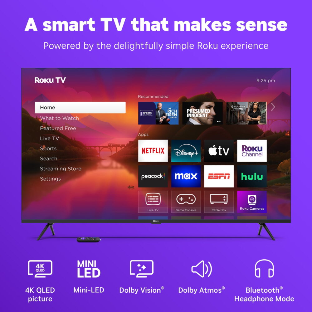 Roku Smart TV 2025 – 75-Inch Plus Series, 4K QLED Mini-LED TV – Roku TV with Enhanced Voice Remote - Image 7