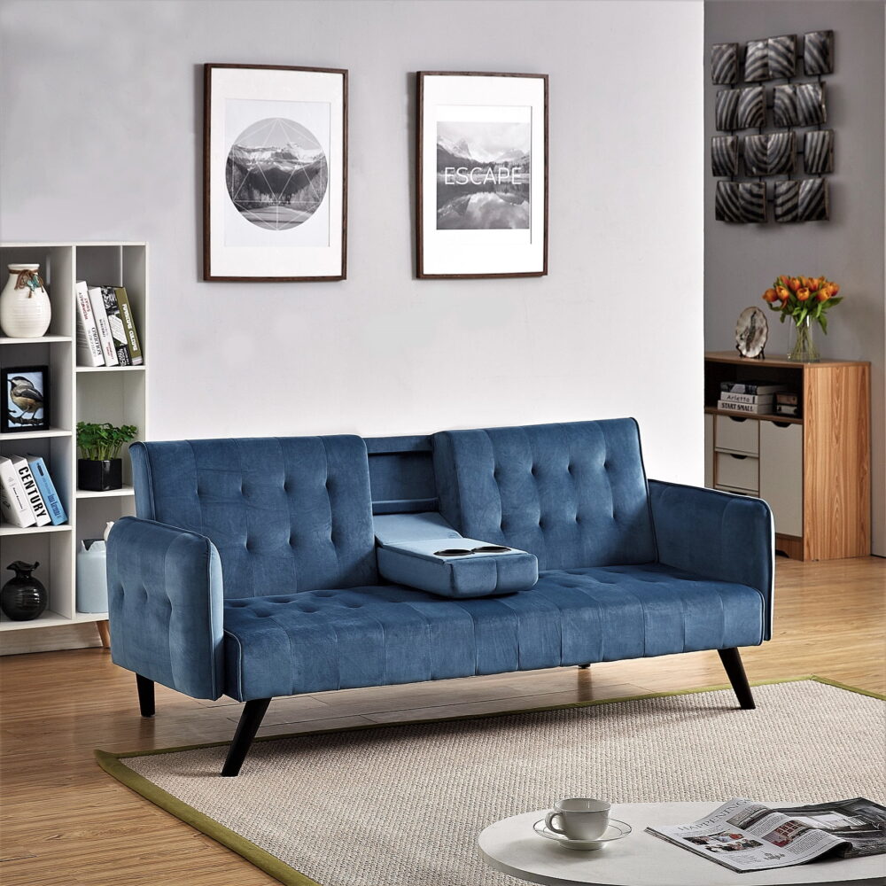 US Pride Furniture Beniamino 78'' Velvet Square Arm Sleeper, Twin Size - Image 3