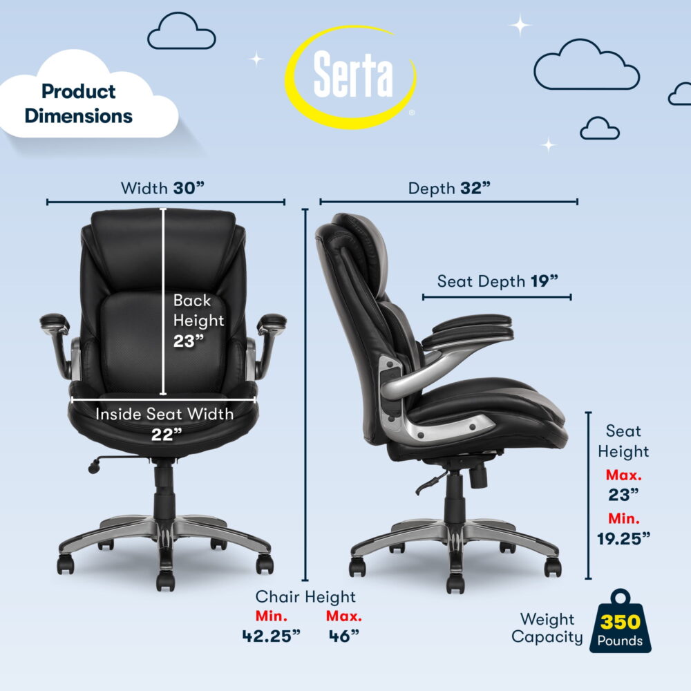 Serta Lumbar Support and Swivel Manager Desk Chair, Black - Image 4