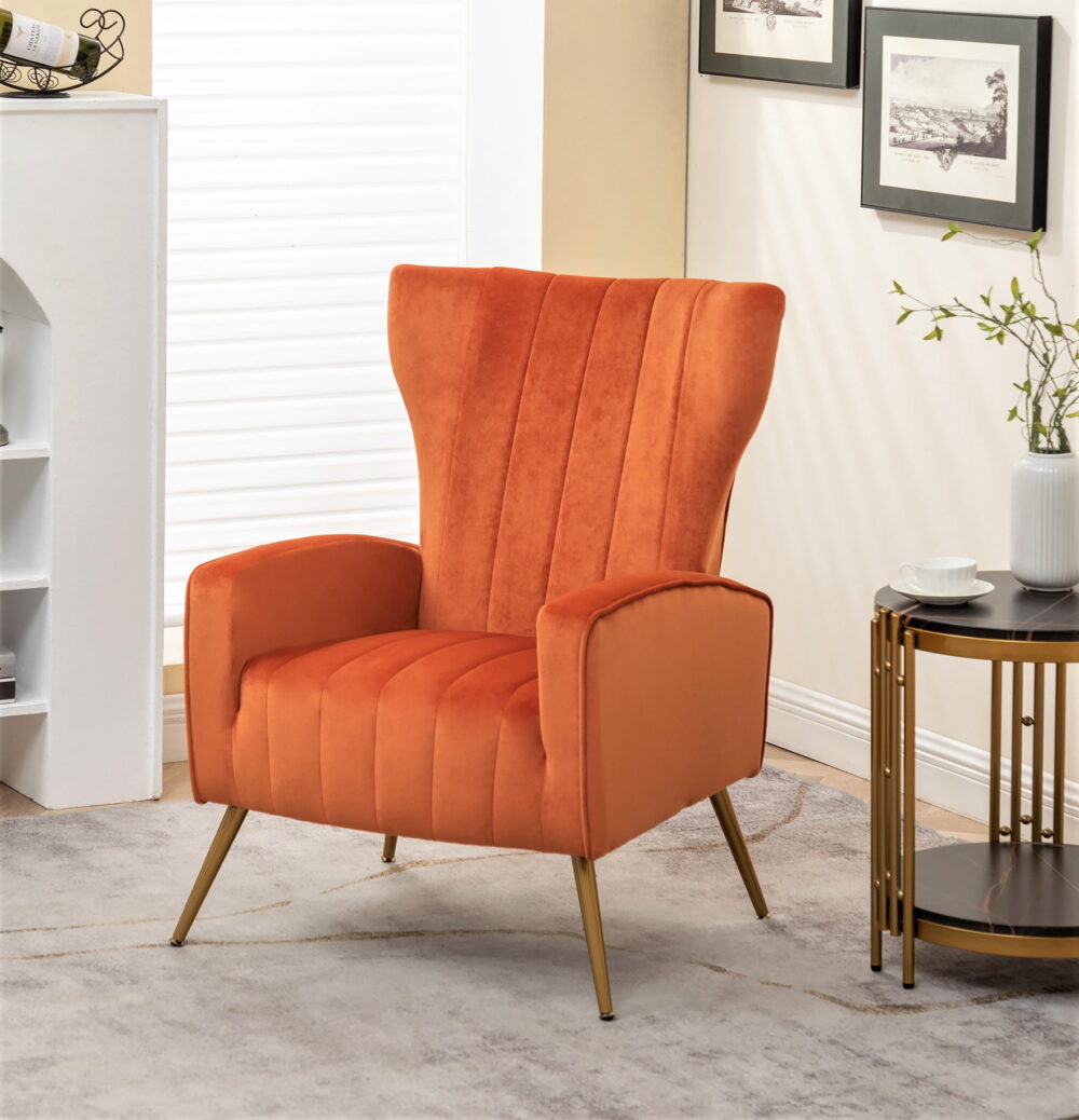 US Pride Furniture Kaleigh 27.56"W Velvet Sofa Chair with Metal Legs, Orange Red - Image 4