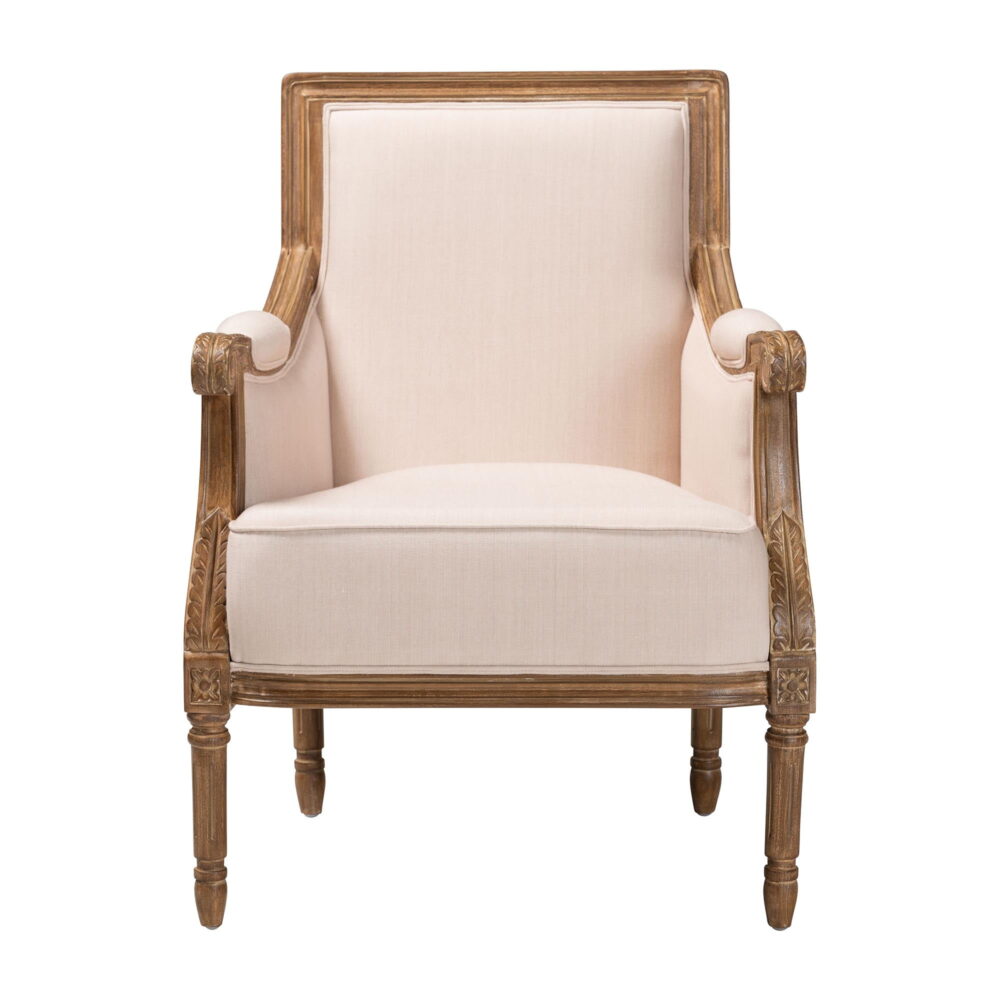 Baxton Studio Chavanon Accent Chair in Light Beige and Brown - Image 3