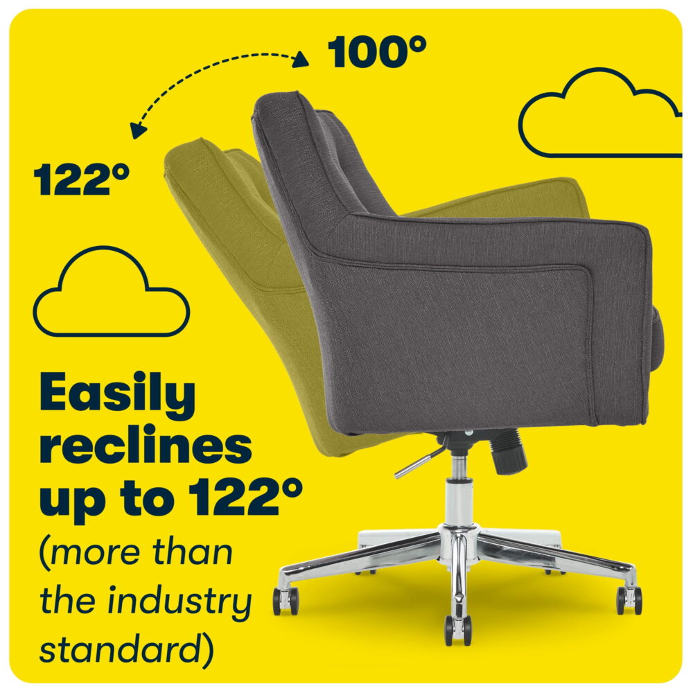 Serta Ashland Office Desk Chair, Button Tufted Mid-Back, Memory Foam Cushion, Chrome Swivel Base, Dark Gray - Image 3