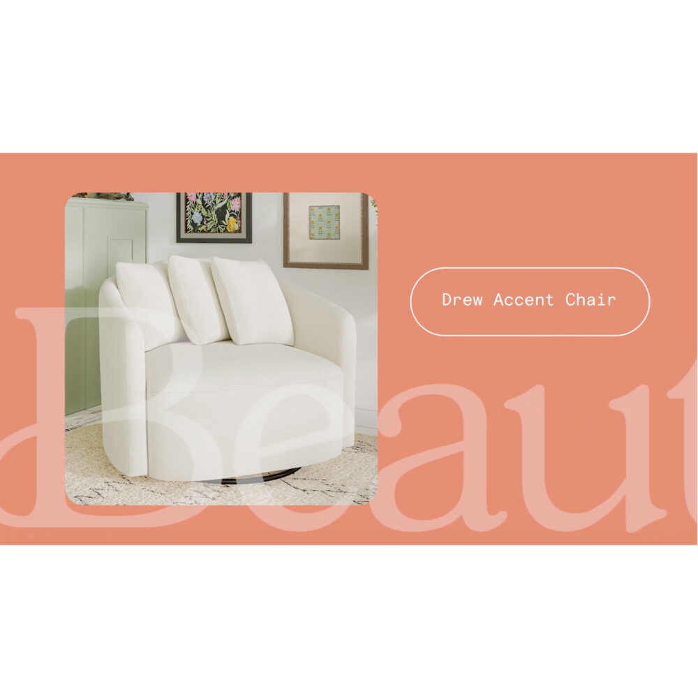 Beautiful Drew Accent Chair by Drew Barrymore, Cream Boucle - Image 2