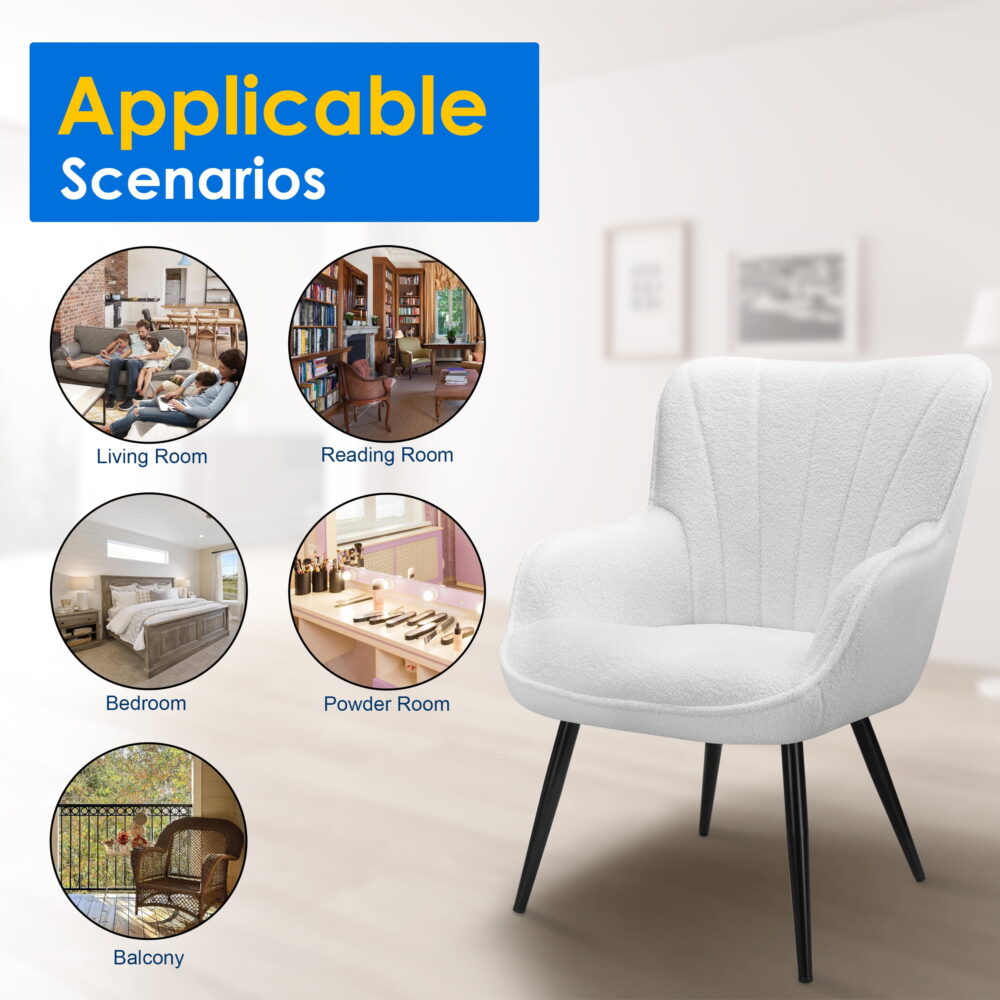 TrumanPick Accent Chair Modern Boucle Comfy Armchair  Set of 2  Wingback Vanity Chair with Tall Back for Living Room, White - Image 5