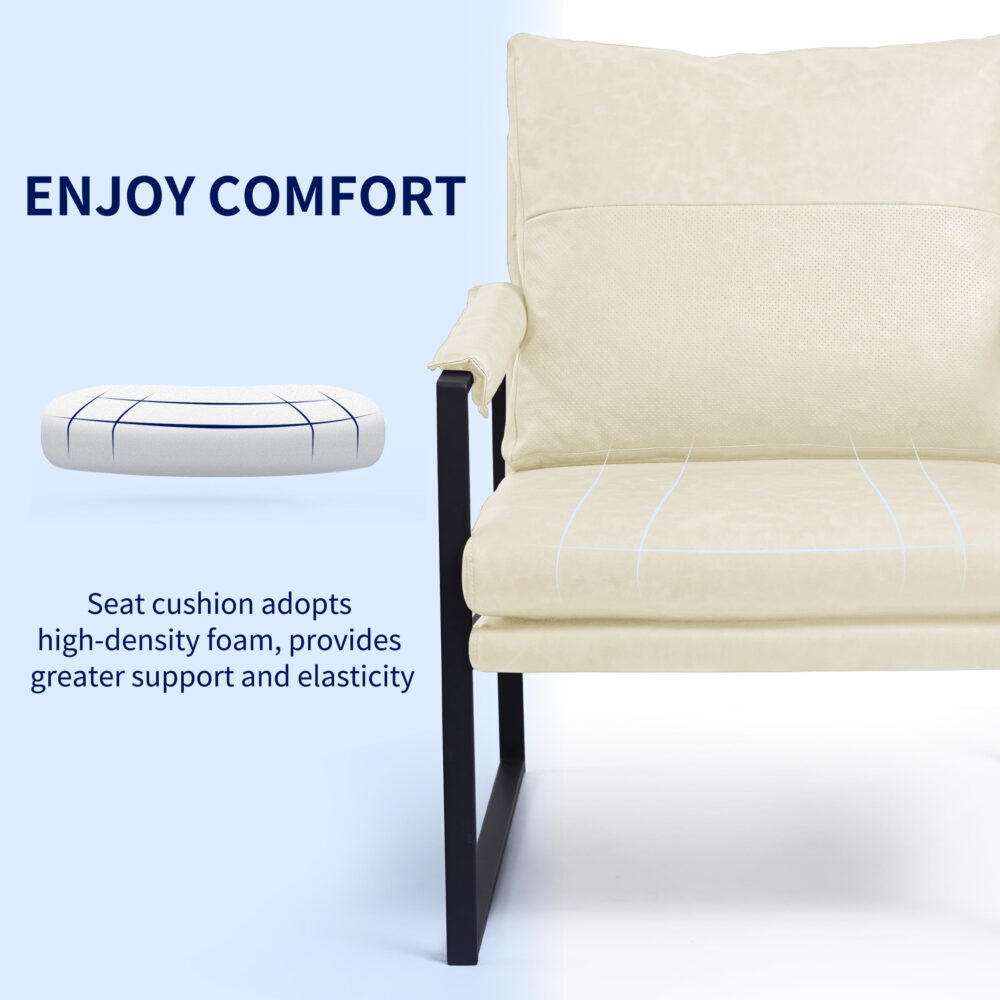 Subrtex Upholstered Modern Accent Chair with Metal Frame, Set of 2, Cream PU Leather - Image 6