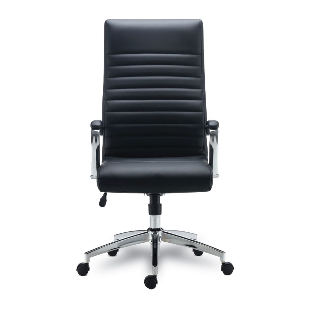 Alera Eddleston Leather Manager Chair, Supports Up to 275 lb, Black Seat/Back, Chrome Base - Image 2