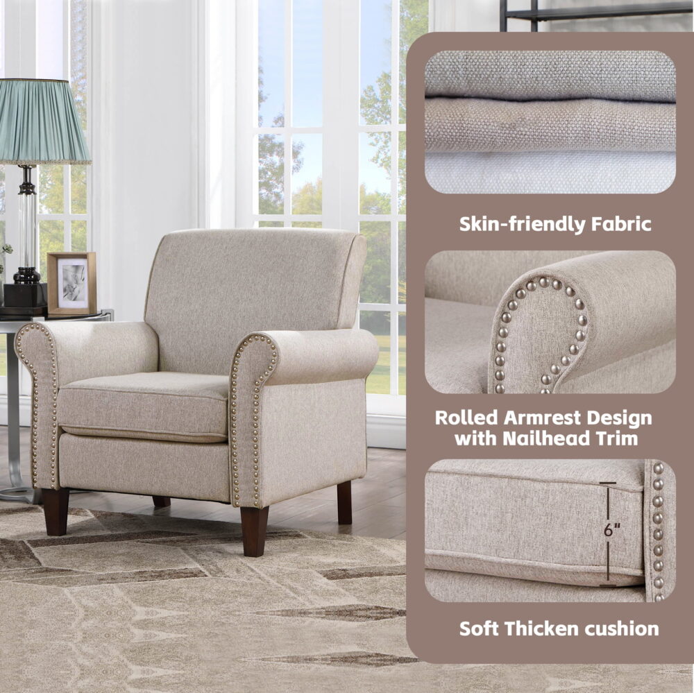 TrumanPick Mid-Century Accent Chair Single Sofa Reading Chairs Comfy Arm Chair Living Room Lounge Chiar, Beige - Image 3