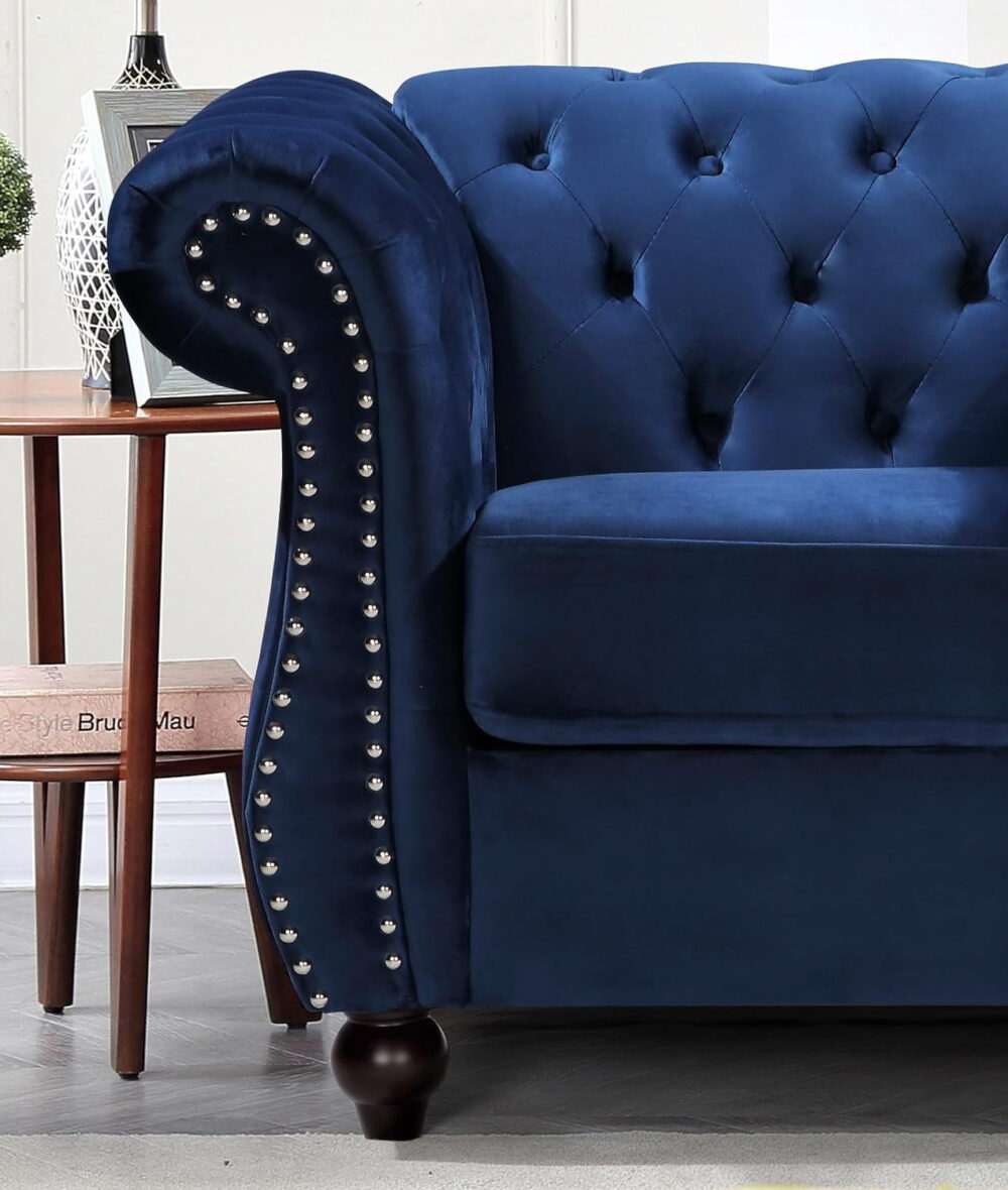 US Pride Furniture Chester 40.55 in. Wide Rolled Arm Velvet Modern Straight living Room Chair, Dark Blue - Image 3