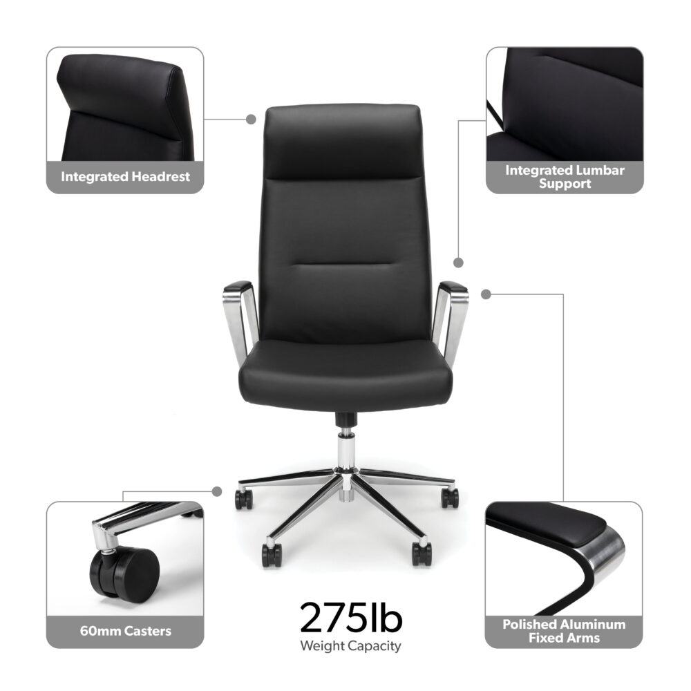 HON Basyx Commercial-Grade Merger Premium Executive Chair, Black Bonded Leather (BSX130SB11PA) - Image 5