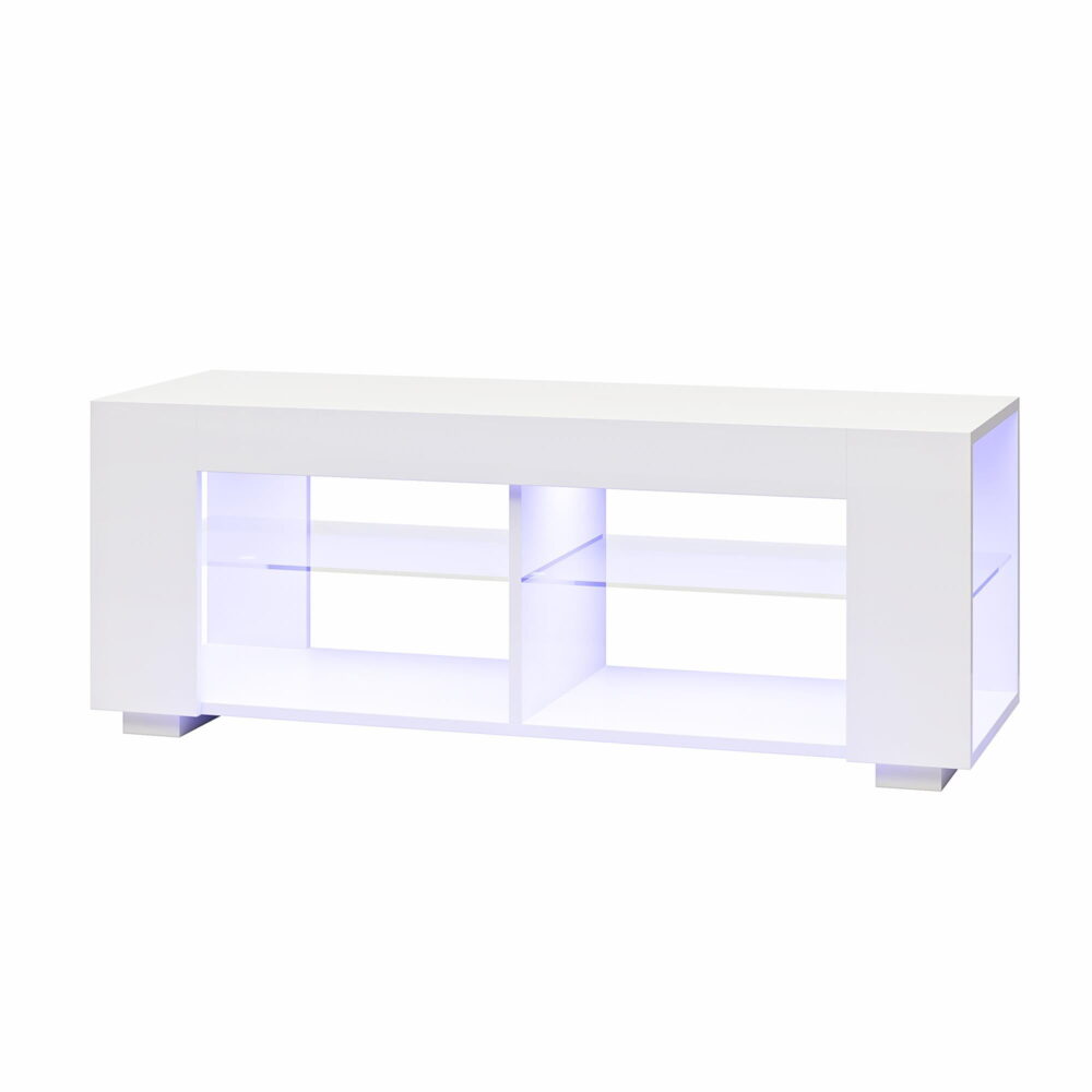 NTense LED TV Stand with Glass Shelves for TVs up to 55", White Gloss - Image 7
