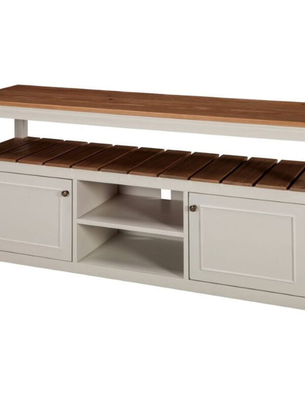 Alaterre Furniture Savannah TV Cabinet, Ivory with Natural Wood Top