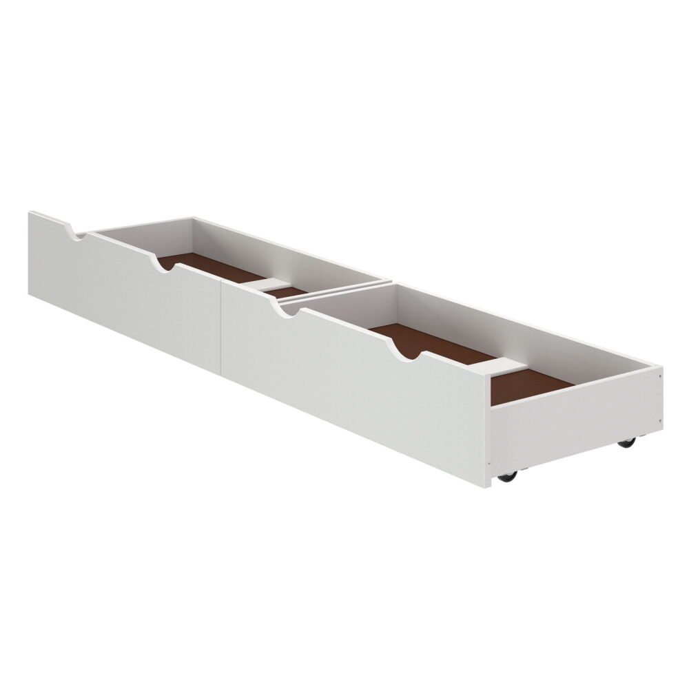 Alaterre Furniture Aurora Set of 2 Pine Wood Underbed Storage Drawers on Wheels, Bedroom Dresser Organizer Shelf, White