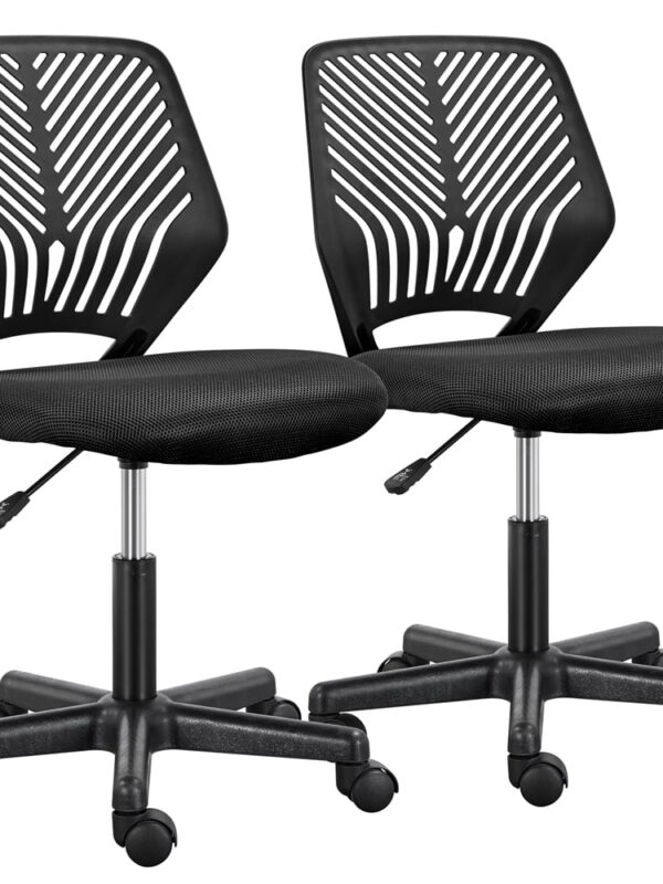 Alden Design Adjustable Armless Mid Back Office Chair, Set of 2, Black
