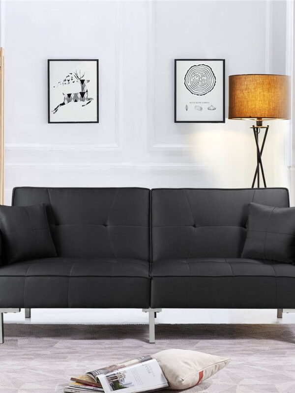Alden Design Fabric Covered Futon Sofa Bed with Adjustable Backrest, Black
