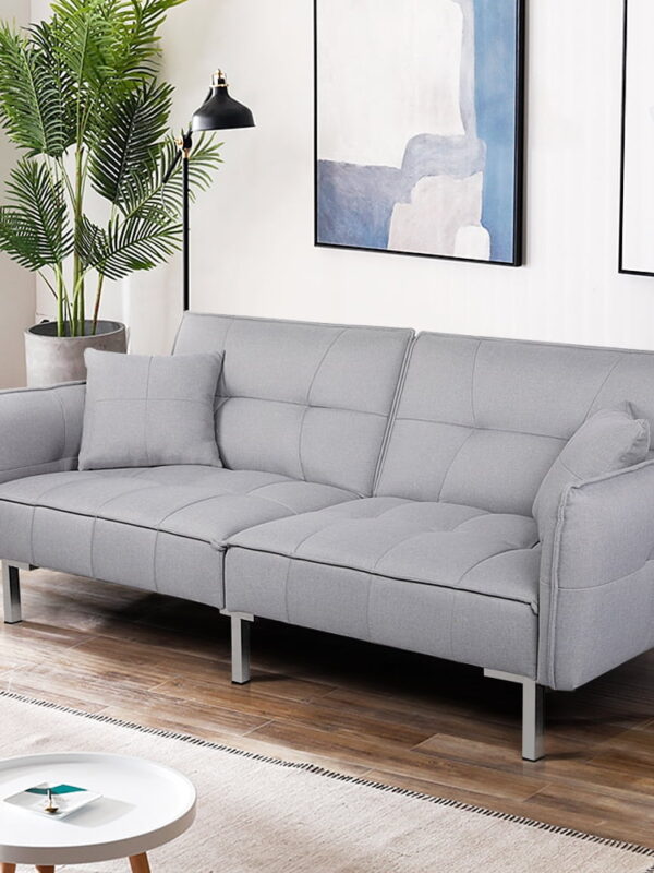 Alden Design Fabric Covered Futon Sofa Bed with Adjustable Backrest, Gray
