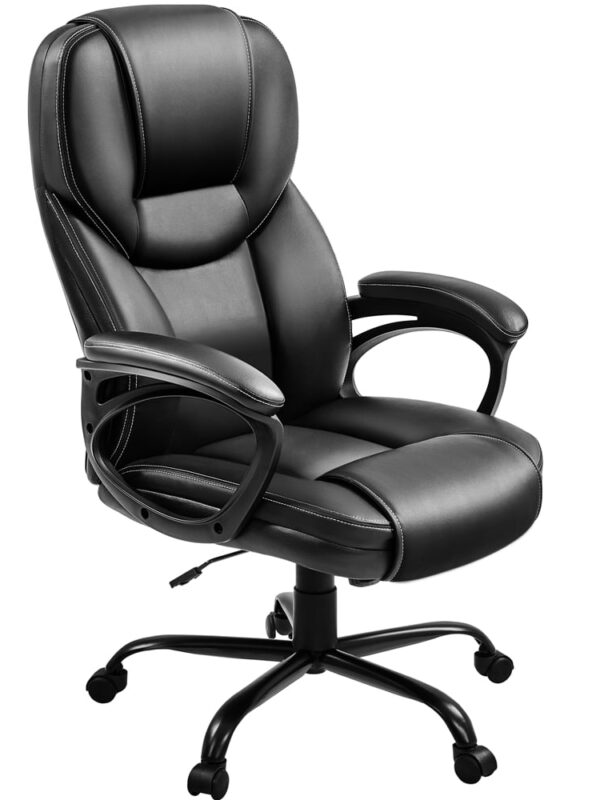 Alden Design Faux Leather Swivel Office Chair with Ergonomic High Back for Home Office, Black