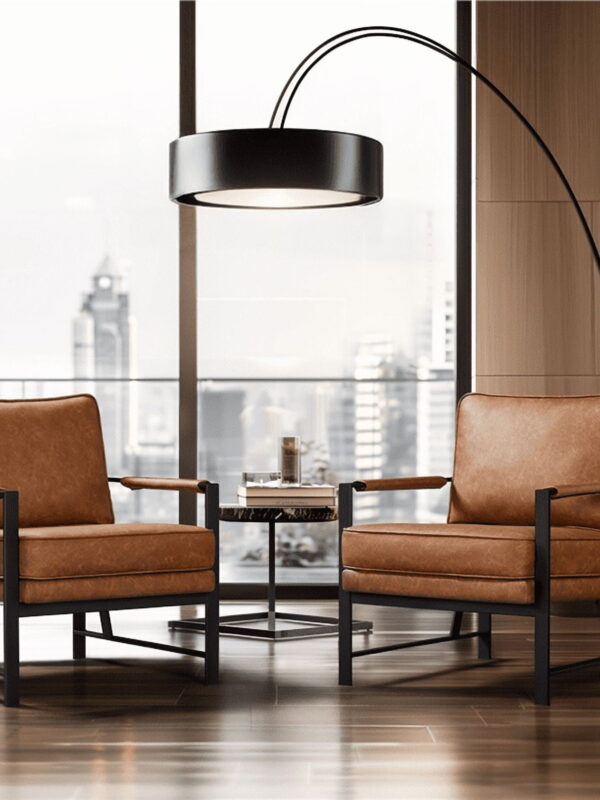 Alden Design Upholstered PU Leather Accent Chairs with Metal Arms, Set of 2, Light Brown