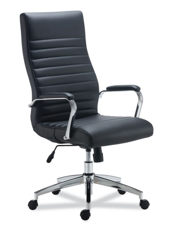 Alera Eddleston Leather Manager Chair, Supports Up to 275 lb, Black Seat/Back, Chrome Base