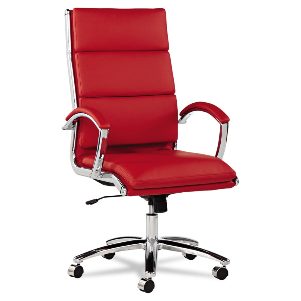 Alera Neratoli High-Back Slim Profile Chair, Faux Leather, Red Seat/Back, Chrome