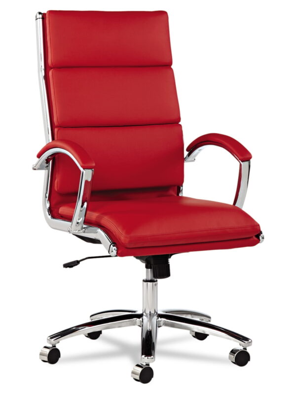 Alera Neratoli High-Back Slim Profile Chair, Faux Leather, Red Seat/Back, Chrome