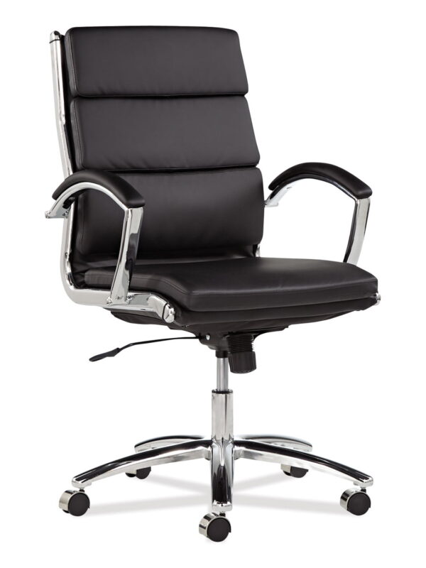 Alera Neratoli Mid-Back Slim Profile Chair, Faux Leather, Supports Up to 275 lb, Black Seat/Back, Chrome Base