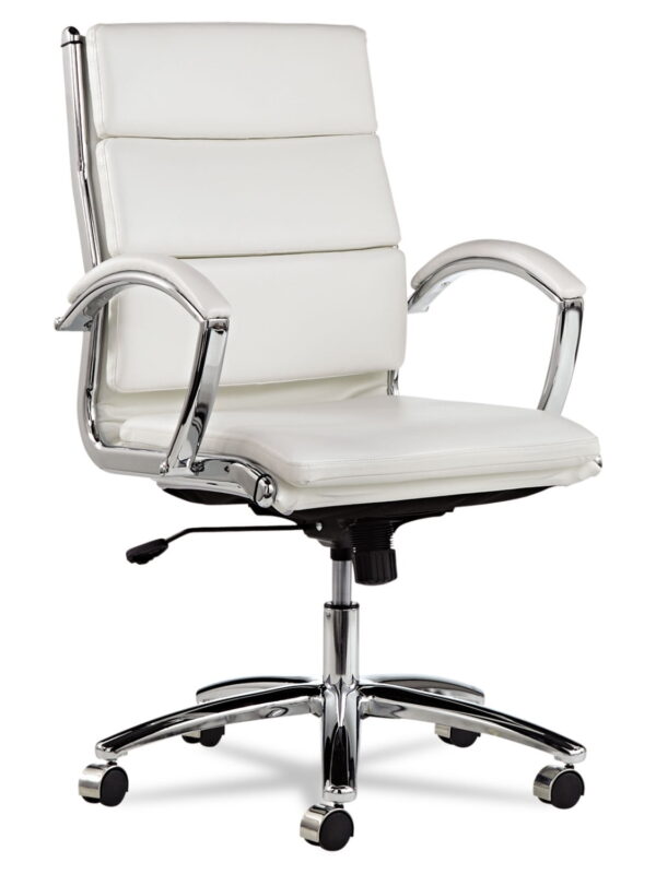 Alera Neratoli Mid-Back Slim Profile Chair, Faux Leather, Up to 275 lb, 18.3" to 21.85" Seat Height, White Seat/Back, Chrome
