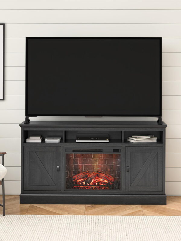 Ashton Lane Electric Fireplace TV Stand with Remote for TVs up to 65in, Black Oak