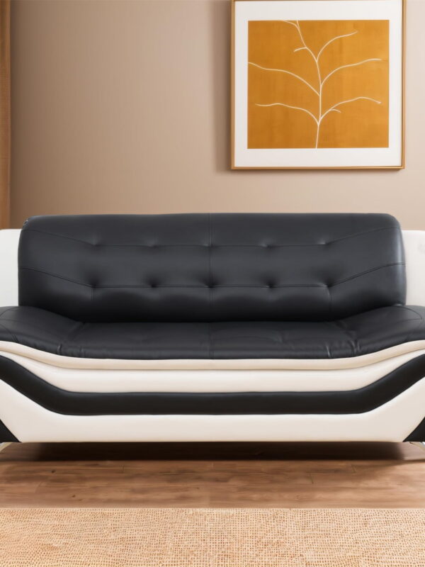 Aukfa 3 Piece Sofa Set - 76.5" Upholstered 3 Seat Sofa Couch for Living Room, Leather, Black&White