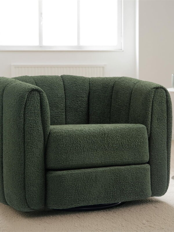 Aukfa 37" Swivel Accent Chair Pumpkin Armchair for Living Room, Bedroom, Teddy Fabric, Green