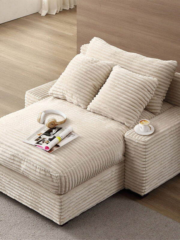 Aukfa 49" Chaise Lounge Oversized Corduroy Sofa Plush Chair Bed w/ 3 Pillows for Living Room, Beige