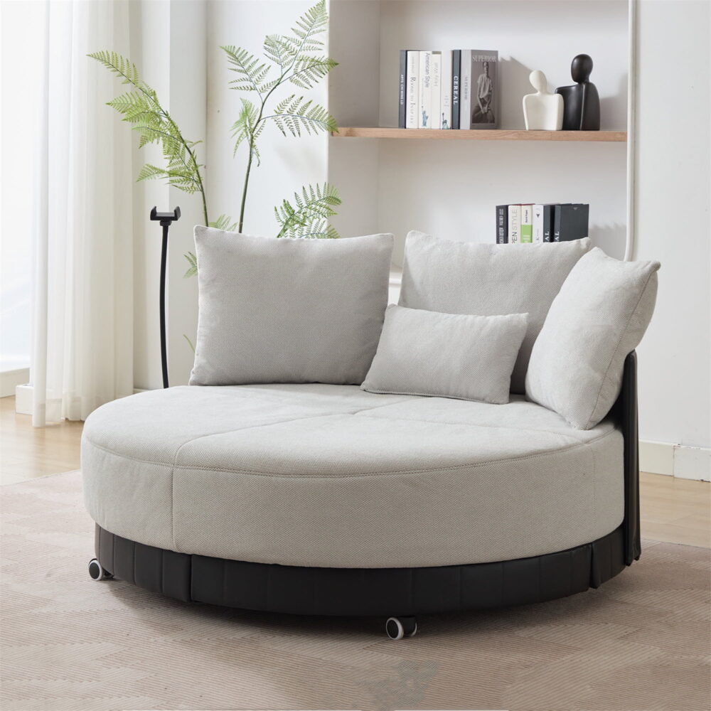 Aukfa 53 in Swivel Accent Chair, Oversized Barrel Chair Read Chair, Adjustable Phone Stand, Gray
