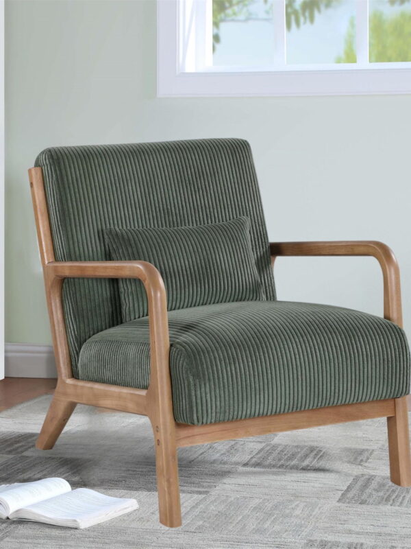 Aukfa Corduroy Mid Century Modern Accent Chair w/ Wood Frame&Pillow for Living Room, Frosty Green