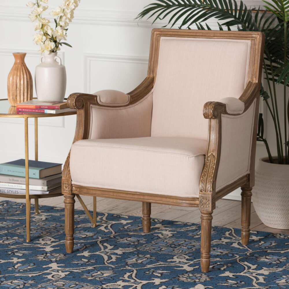 Baxton Studio Chavanon Accent Chair in Light Beige and Brown