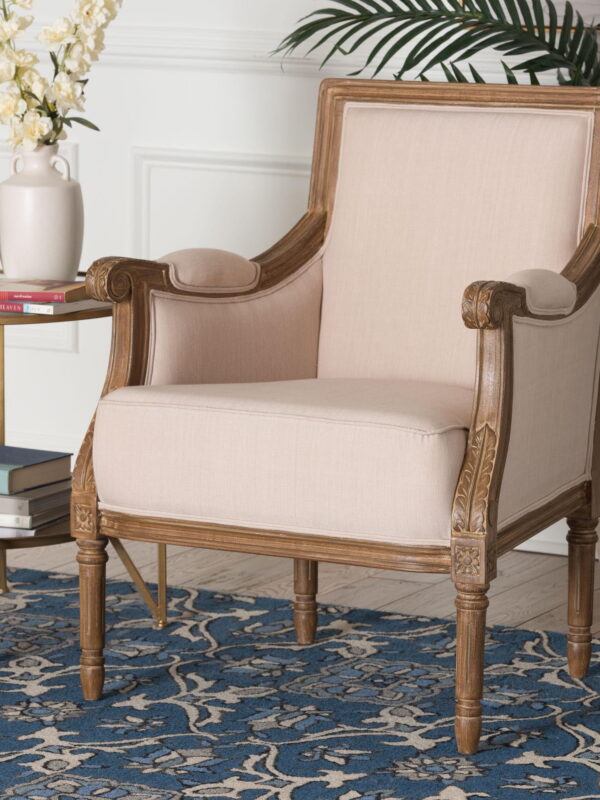Baxton Studio Chavanon Accent Chair in Light Beige and Brown