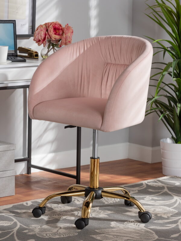Baxton Studio Ravenna Contemporary Glam and Luxe Blush Pink Velvet Fabric and Gold Metal Swivel Office Chair