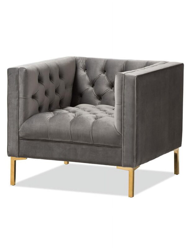 Baxton Studio Zanetta Luxe and Glamour Grey Velvet Upholstered Gold Finished Lounge Chair