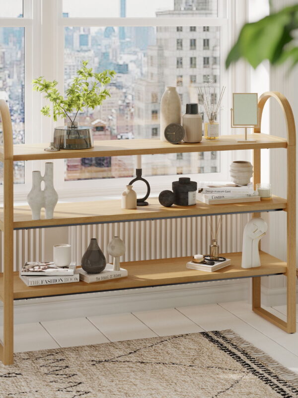 Beautiful 3-Shelf Open Bookcase by Drew Barrymore, Adult, Warm Honey Finish