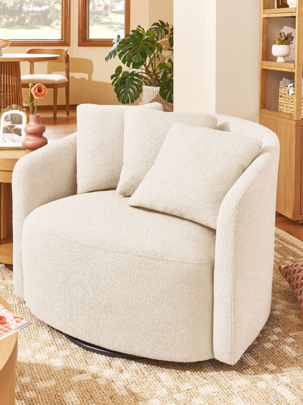 Beautiful Drew Accent Chair by Drew Barrymore, Cream Boucle